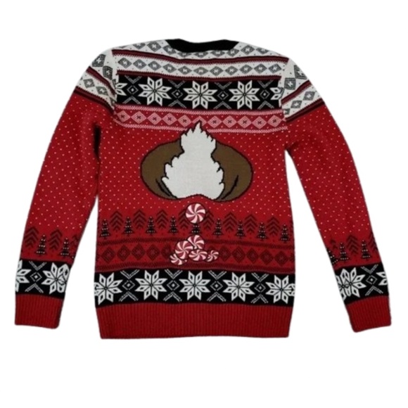 UGLY CHRISTMAS SWEATER Men's Red Fair Aisle Festive Knit Rudolph Pom Pom Nose - Picture 3 of 5